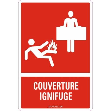 Affiche d’urgence et d’incendie «couverture ignifuge» en divers formats, matériaux, langues & options