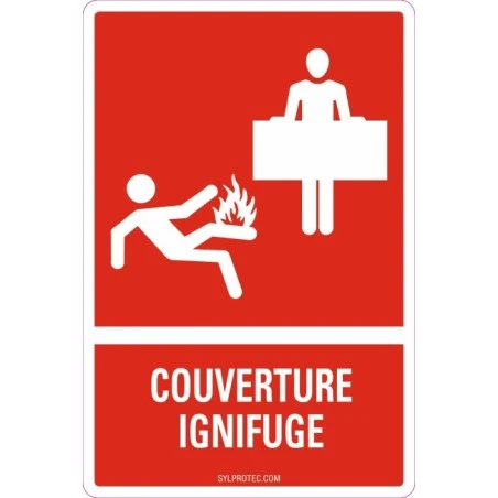 French emergency "fire blanket" sign in various sizes, shapes, materials & languagesand optional features