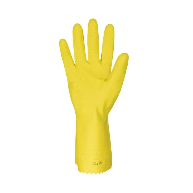 Yellow latex, textured, flocked cotton glove 12" long and 12 mils thick, sold by the pair Yellow latex, textured, flocked cotton glove 12" long and 12 mils thick, sold by the pair