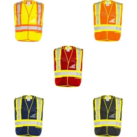 Veste de circulation, taille unique ajustable, polyester, 5 poches, détachable en 5 points, vendue à l’unité ou paquet de 25
