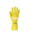 Yellow latex, textured, flocked cotton glove 12" long and 12 mils thick, sold by the pair