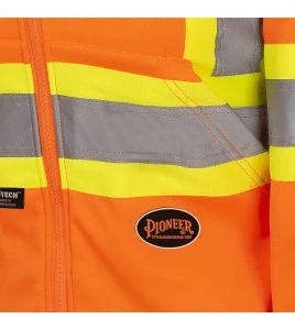 Women's orange Pioneer fleece hoodie made of high-visibility polyester, sold individually