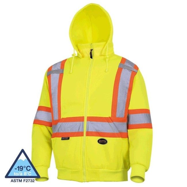 Men's orange Pioneer fleece hoodie 10.5 oz made of high-visibility polyester, sold individually Men's orange Pioneer fleece hoodie 10.5 oz made of high-visibility polyester, sold individually