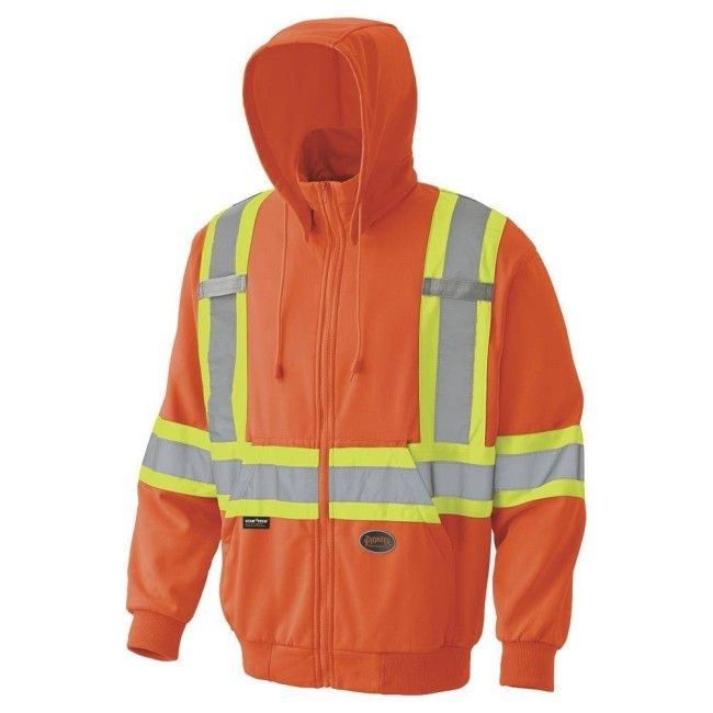 Men's orange Pioneer fleece hoodie made of high-visibility polyester 10.5 oz, sold individually Men's orange Pioneer fleece hoodie made of high-visibility polyester 10.5 oz, sold individually