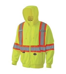 Men's yellow Pioneer fleece hoodie 7 oz made of high-visibility polyester, sold individually