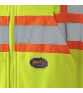 Men's yellow Pioneer fleece hoodie 7 oz made of high-visibility polyester, sold individually