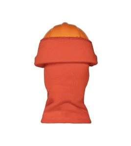 Orange acrylic knit balaclava designed for safety helmets to keep head, face and neck warm, sold individually