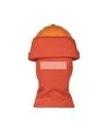 Orange acrylic knit balaclava designed for safety helmets to keep head, face and neck warm, sold individually