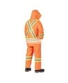 Waterproof, flame-retardant, high-visibility orange safety bib pant, model 5893 Pioneer Flame-Gard, sizes XS to 7 XL