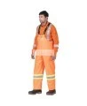 Waterproof, flame-retardant, high-visibility orange safety bib pant, model 5893 Pioneer Flame-Gard, sizes XS to 7 XL