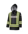 Waterproof, flame-retardant, black low-visibility safety coat, model 5894BK Pioneer Flame-Gard, sizes XS to 4 XL