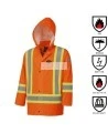 Waterproof, flame-retardant, high-visibility orange safety coat, model 5892 Pioneer Flame-Gard, sizes XS to 7 XL