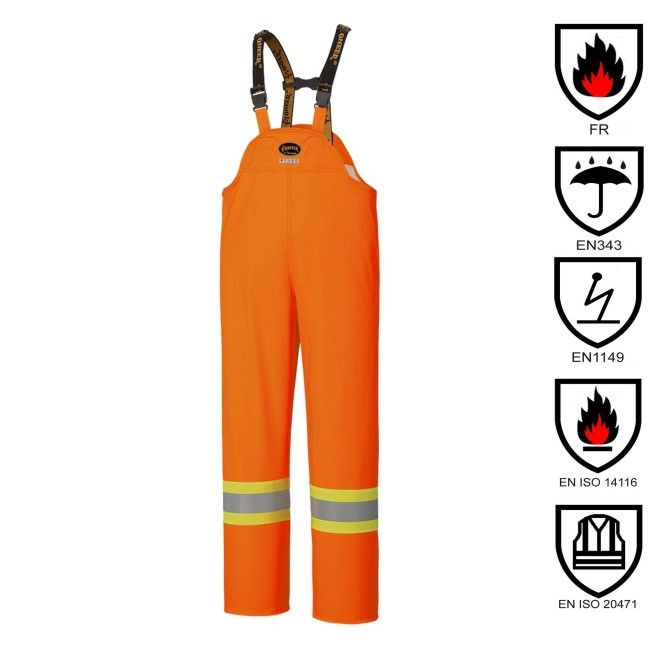 Salopette de sécurité orange, imperméable, ignifuge et de haute visibilité, modèle 5893 Pioneer Flame-Gard, grandeurs XS à 7XL Salopette de sécurité orange, imperméable, ignifuge et de haute visibilité, modèle 5893 Pioneer Flame-Gard, grandeurs XS à 7XL