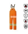 Waterproof, flame-retardant, high-visibility orange safety bib pant, model 5893 Pioneer Flame-Gard, sizes XS to 7 XL