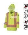 Waterproof, flame-retardant, high-visibility yellow safety coat, model 5894 Pioneer Flame-Gard, sizes XS to 4 XL