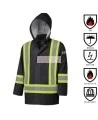 Waterproof, flame-retardant, black low-visibility safety coat, model 5894BK Pioneer Flame-Gard, sizes XS to 4 XL