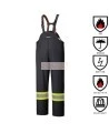 Waterproof, flame-retardant, black low-visibility safety bib pant, model 5895BK Pioneer Flame-Gard, sizes XS to 4 XL