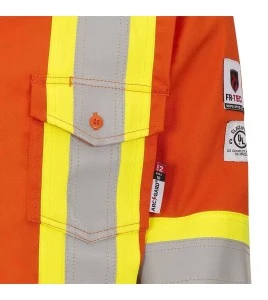 Safety shirt, orange Hi-vis, FR-TECH 7 oz fireproof, size small to 4XL, Pioneer V2540460, model 7743, sold by unit