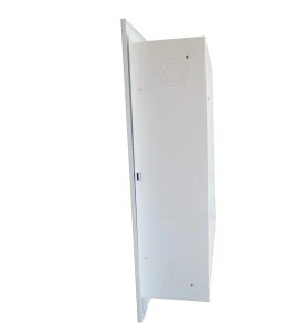 Recessed cabinet for fire hose of 75 to 100 ft and fire extinguisher of 5 or 10 lb, white