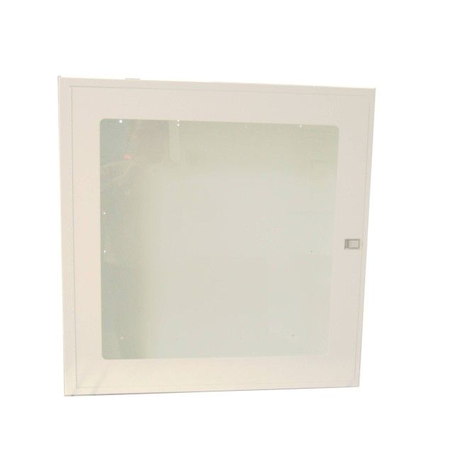 Surface-mounted cabinet for fire hose of 75 to 100 ft and fire extinguisher of 5 or 10 lbs.
