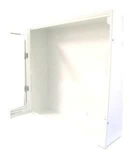 Surface-mounted cabinet for fire hose of 75 to 100 ft and fire extinguisher of 5 or 10 lbs.