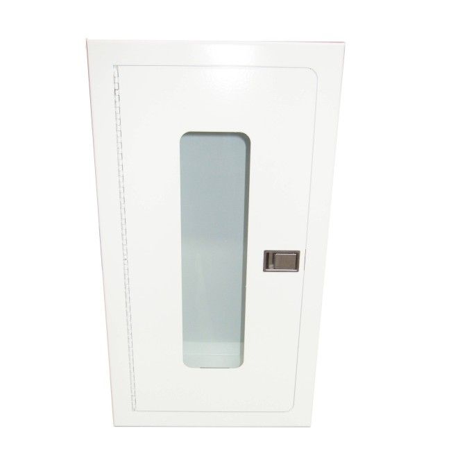 Semi-recessed built-in cabinet for 5 lbs powder fire extinguishers, pre-painted white