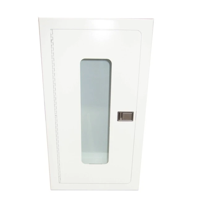 Semi-recessed built-in cabinet for 5 lbs powder fire extinguishers, pre-painted white
