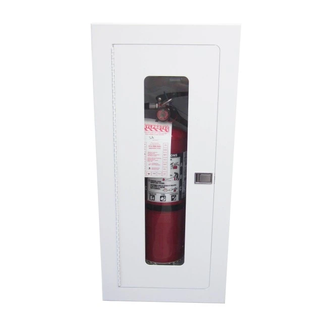 Cabinet encastré pour extincteurs à poudre de 10 lbs, pré-peint en blanc Cabinet encastré pour extincteurs à poudre de 10 lbs, pré-peint en blanc