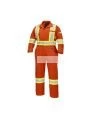 Women's 100% flame-resistant orange safety coverall, HRC 2, with high-visibility reflective stripes