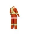 Women's 100% flame-resistant orange safety coverall, HRC 2, with high-visibility reflective stripes