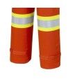Women's 100% flame-resistant orange safety coverall, HRC 2, with high-visibility reflective stripes