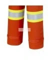 Women's 100% flame-resistant orange safety coverall, HRC 2, with high-visibility reflective stripes