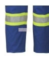 Blue 100% flame-resistant cotton safety coverall, ARC 2, with high-visibility reflective stripes