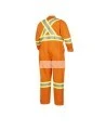 100% flame-resistant orange safety coverall, ARC 2, with high-visibility reflective stripes