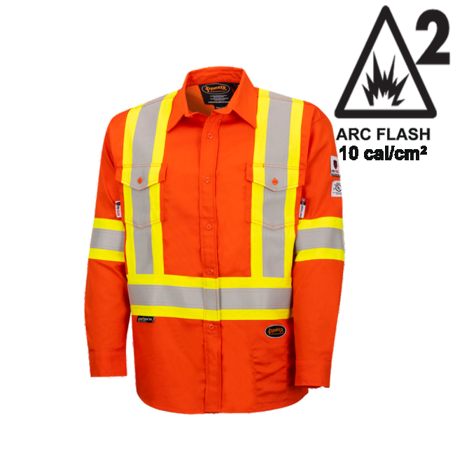 Chemise de sécurité orange Hi-vis, 7 oz ignifuge FR-TECH, Pioneer V2540460, modèle 7743, vendue à l'unité Chemise de sécurité orange Hi-vis, 7 oz ignifuge FR-TECH, Pioneer V2540460, modèle 7743, vendue à l'unité