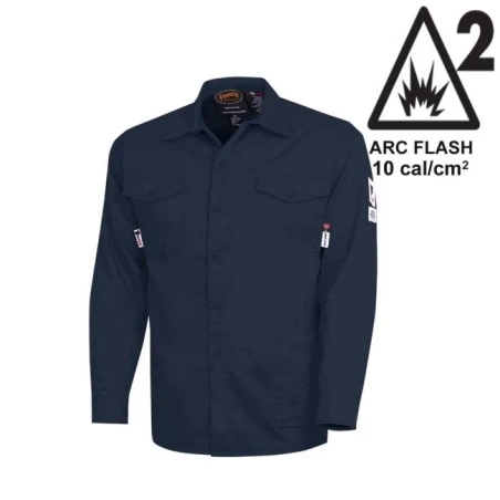 Safety shirt, FR-TECH 7 oz fireproof, navy blue size small to 4XL, Pioneer V2540440, model 7742, sold by unit