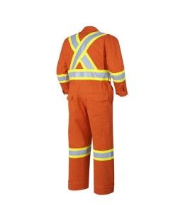 Combinaisons 7 oz orange ignifuge, Arc Flash ARC 2, Pioneer 7705 & 7705T, bandes hi-viz, fermeture éclair aux jambes