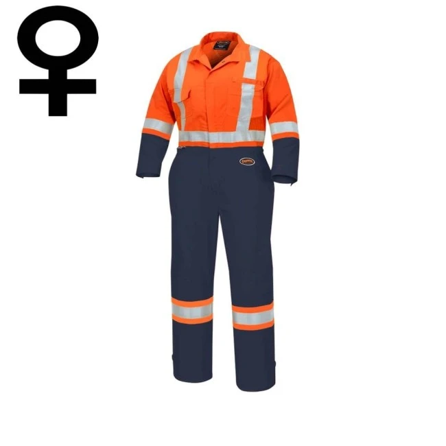 Combinaison de protection Pioneer pour femme en poly/coton 7 oz V2021450 modèle 5514WBB orange/bleue marine vendue à l'unité Combinaison de protection Pioneer pour femme en poly/coton 7 oz V2021450 modèle 5514WBB orange/bleue marine vendue à l'unité