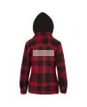 Women’s quilted polar fleece hooded in red and black plaid, often called a hunting shirt or lumberjack shirt, sold individually