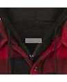 Men’s quilted polar fleece hooded in red and black plaid, often called a hunting shirt or lumberjack shirt, sold individually