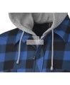 Men’s quilted polar fleece hooded in blue and black plaid, often called a hunting shirt or lumberjack shirt, sold individually