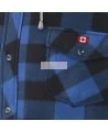 Men’s quilted polar fleece hooded in blue and black plaid, often called a hunting shirt or lumberjack shirt, sold individually