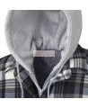 Men’s quilted polar fleece hooded in blue and gray plaid, often called a hunting shirt or lumberjack shirt, sold individually
