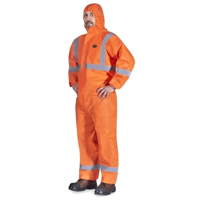 Combinaison jetable Pioneer 2077, orange avec capuchon et bande réfléchissante, contre poussières et particules non toxiques Combinaison jetable Pioneer 2077, orange avec capuchon et bande réfléchissante, contre poussières et particules non toxiques