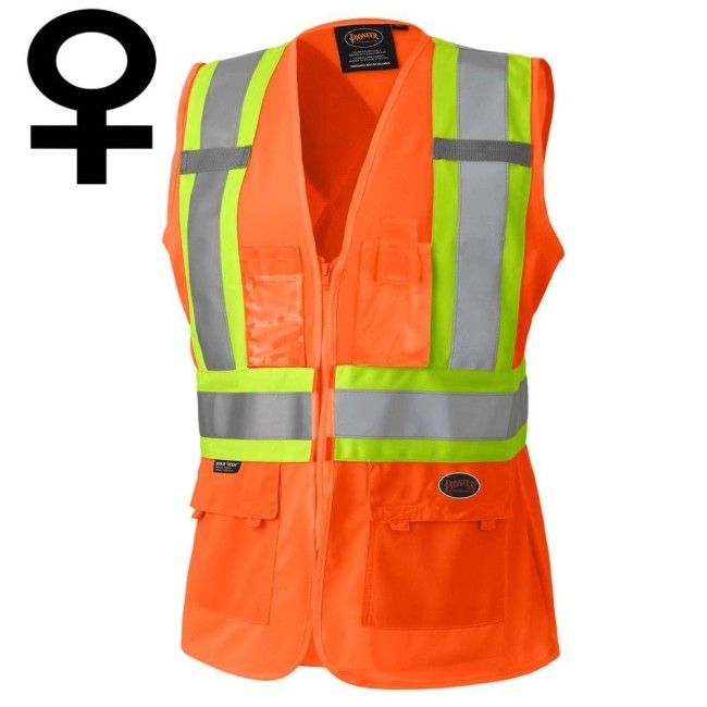 Veste de sécurité Pioneer haute visibilité orange pour femme classe 2, niveau 2, 9 poches, XS à 3XL Veste de sécurité Pioneer haute visibilité orange pour femme classe 2, niveau 2, 9 poches, XS à 3XL