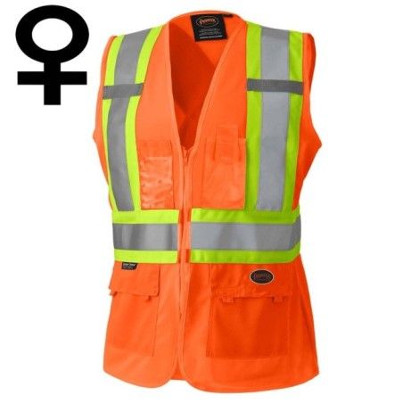 Veste de sécurité Pioneer haute visibilité orange pour femme classe 2, niveau 2, 9 poches, XS à 3XL