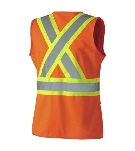 Pioneer orange high-visibility safety vest, class 2, level 2, detachable, 5 pockets, sold individually