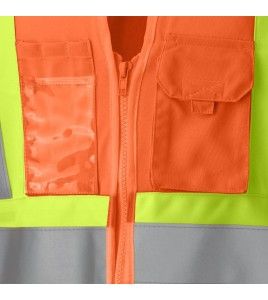 Veste de sécurité Pioneer haute visibilité orange pour femme classe 2, niveau 2, 9 poches, XS à 3XL