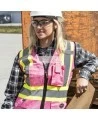Veste de sécurité Pioneer 139PK rose pour femme, classe 1, niveau 2, 9 poches, XS à 3XL
