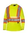 High visibility long-sleeved shirt, neon yellow with grey reflective stripes